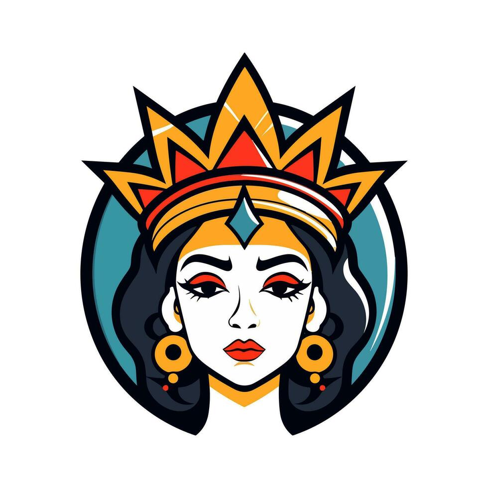 Queen princess chicano girl hand drawn logo design illustration vector