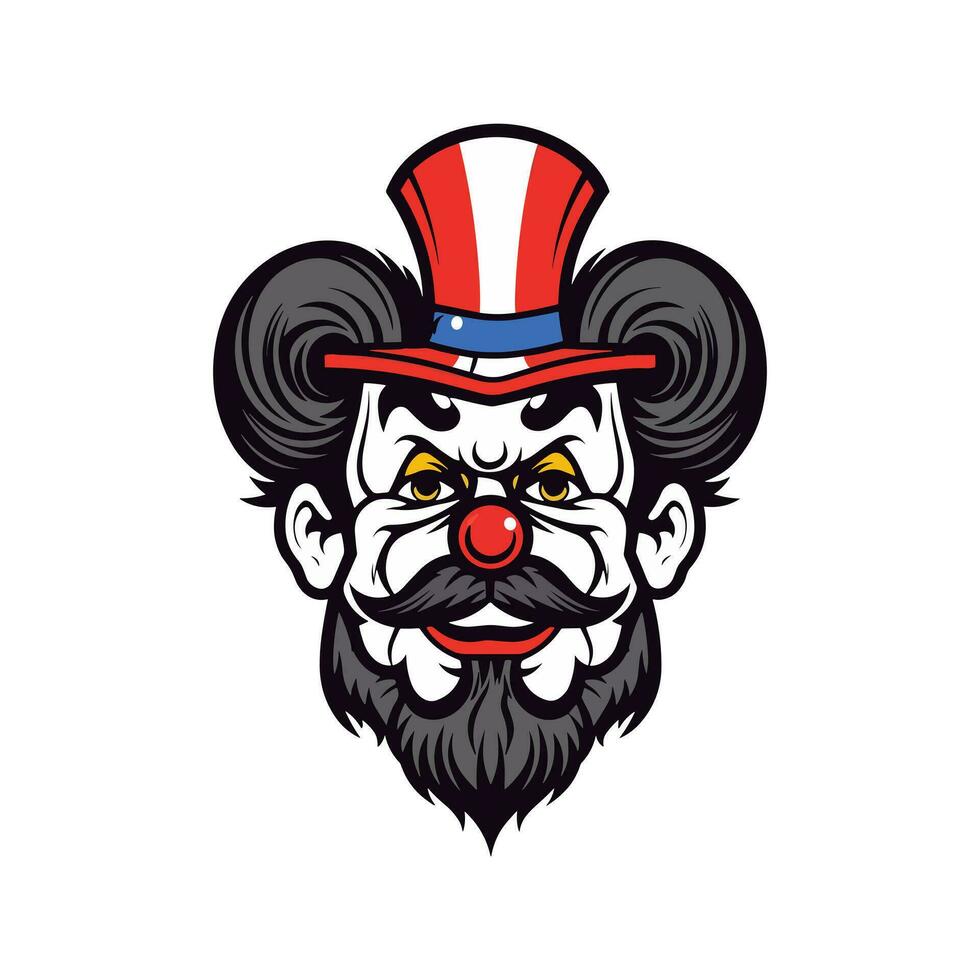 Bold and striking clown head logo design illustration, infused with vibrant colors and intricate details, evoking a sense of joy and entertainment vector