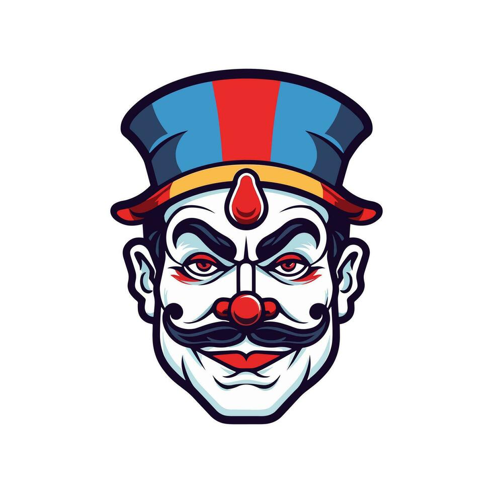 Expressive clown head logo design illustration, capturing the whimsical charm and playful spirit in a unique and captivating way vector