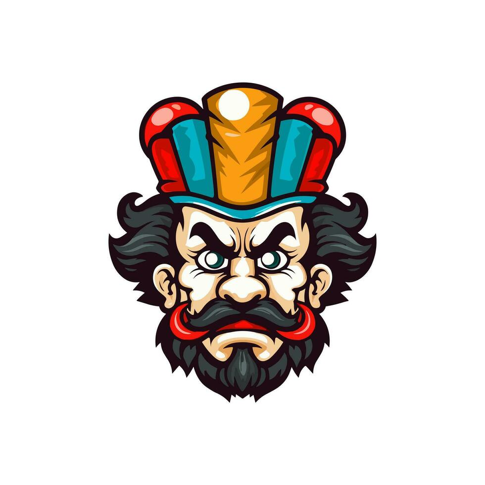 Bold and striking clown head logo design illustration, infused with vibrant colors and intricate details, evoking a sense of joy and entertainment vector