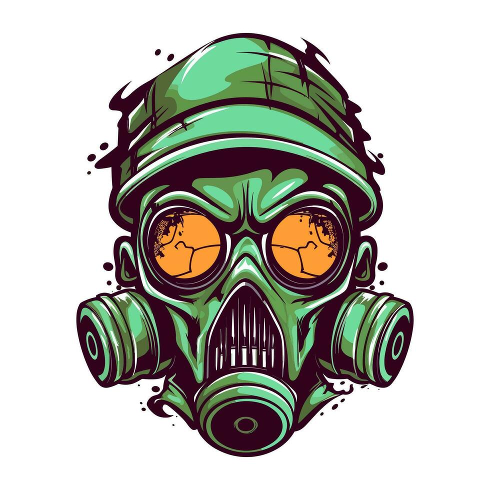 biohazard gas mask hand drawn logo design illustration vector
