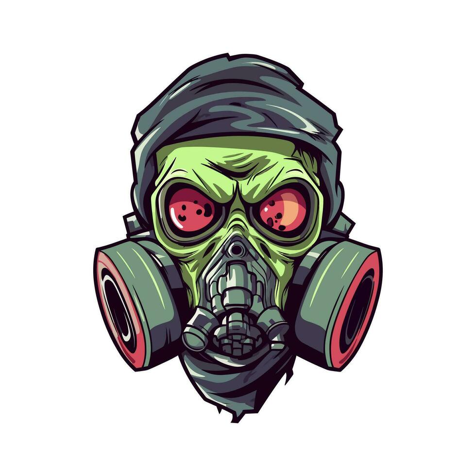 biohazard gas mask hand drawn logo design illustration vector