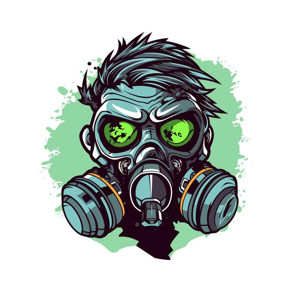 biohazard gas mask hand drawn logo design illustration vector