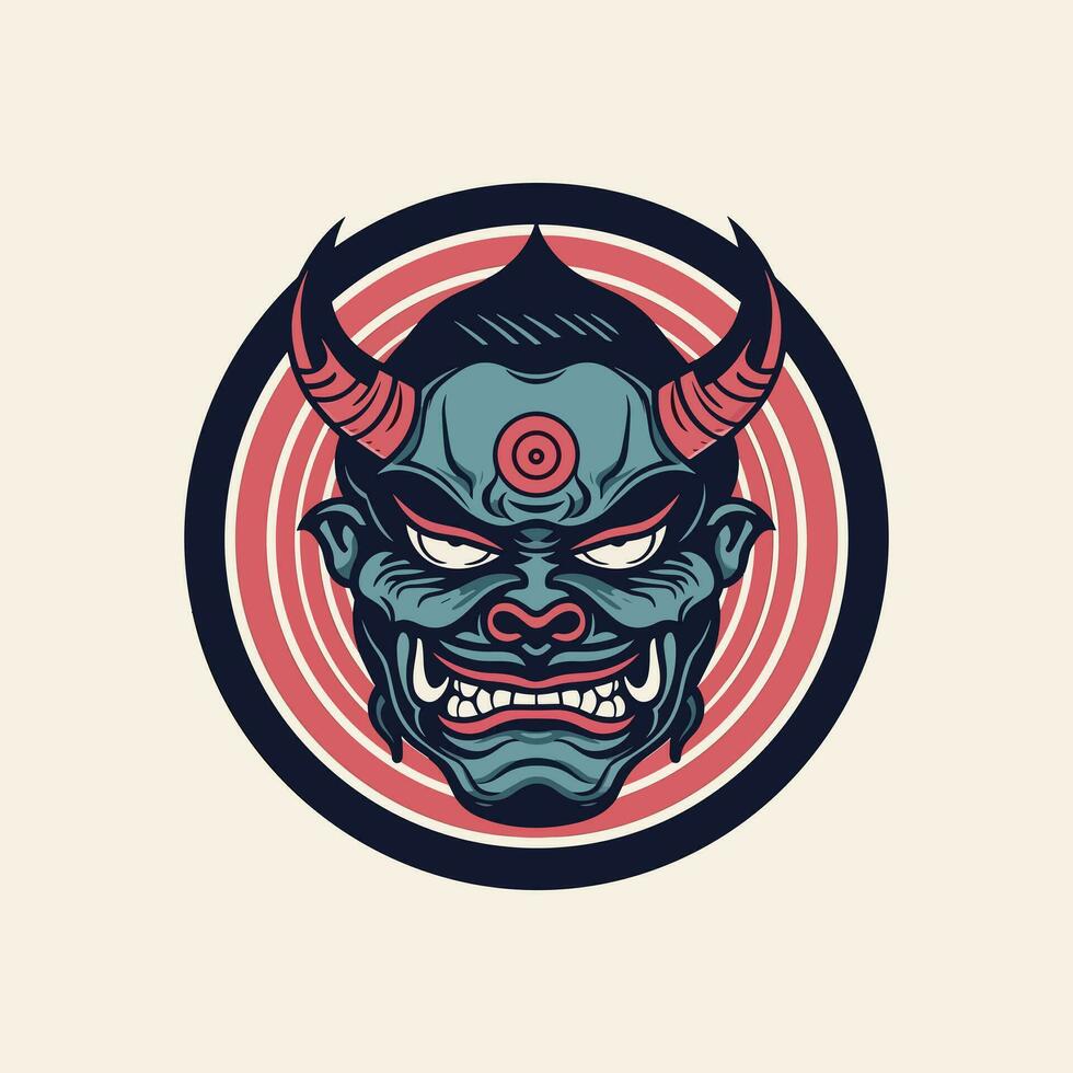 Oni Hannya mask design Embrace the power of Japanese folklore with this striking illustration. Convey intensity and mystery in your logo or artwork vector