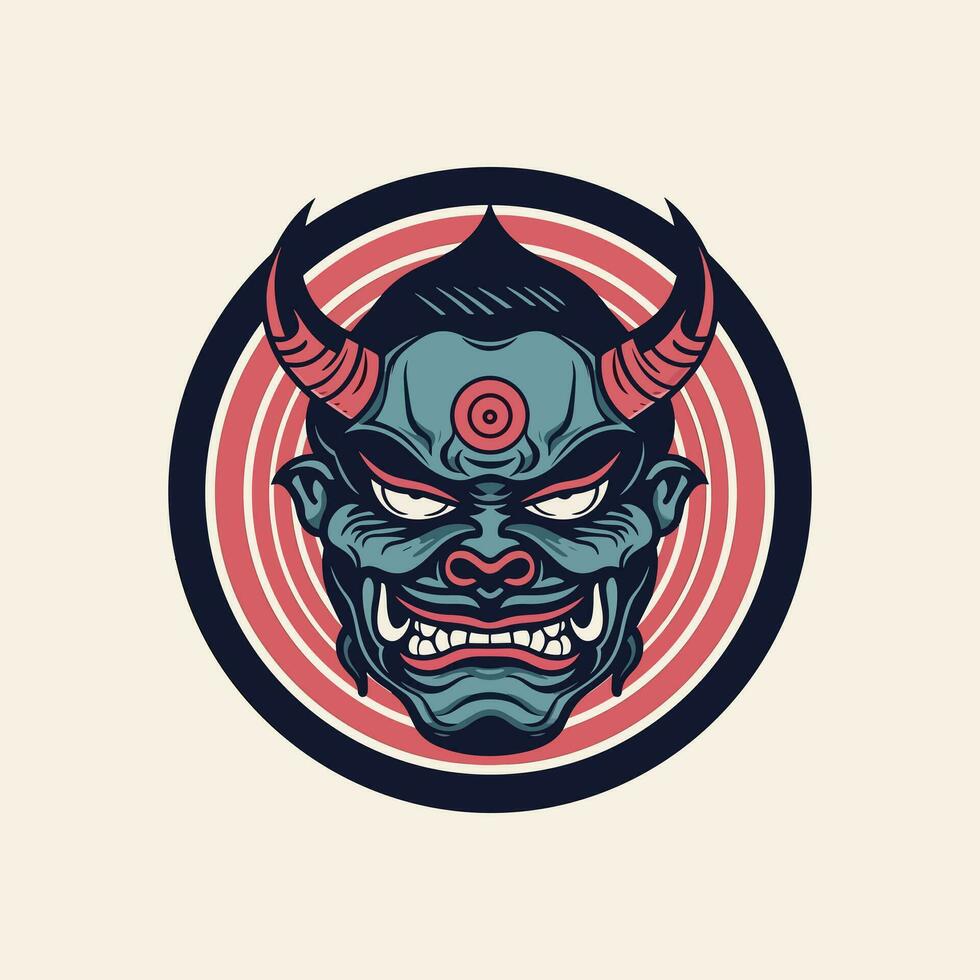 oni hannya máscara diseño abrazo el poder de japonés folklore con esta sorprendentes ilustración. transmitir intensidad y misterio en tu logo o obra de arte vector