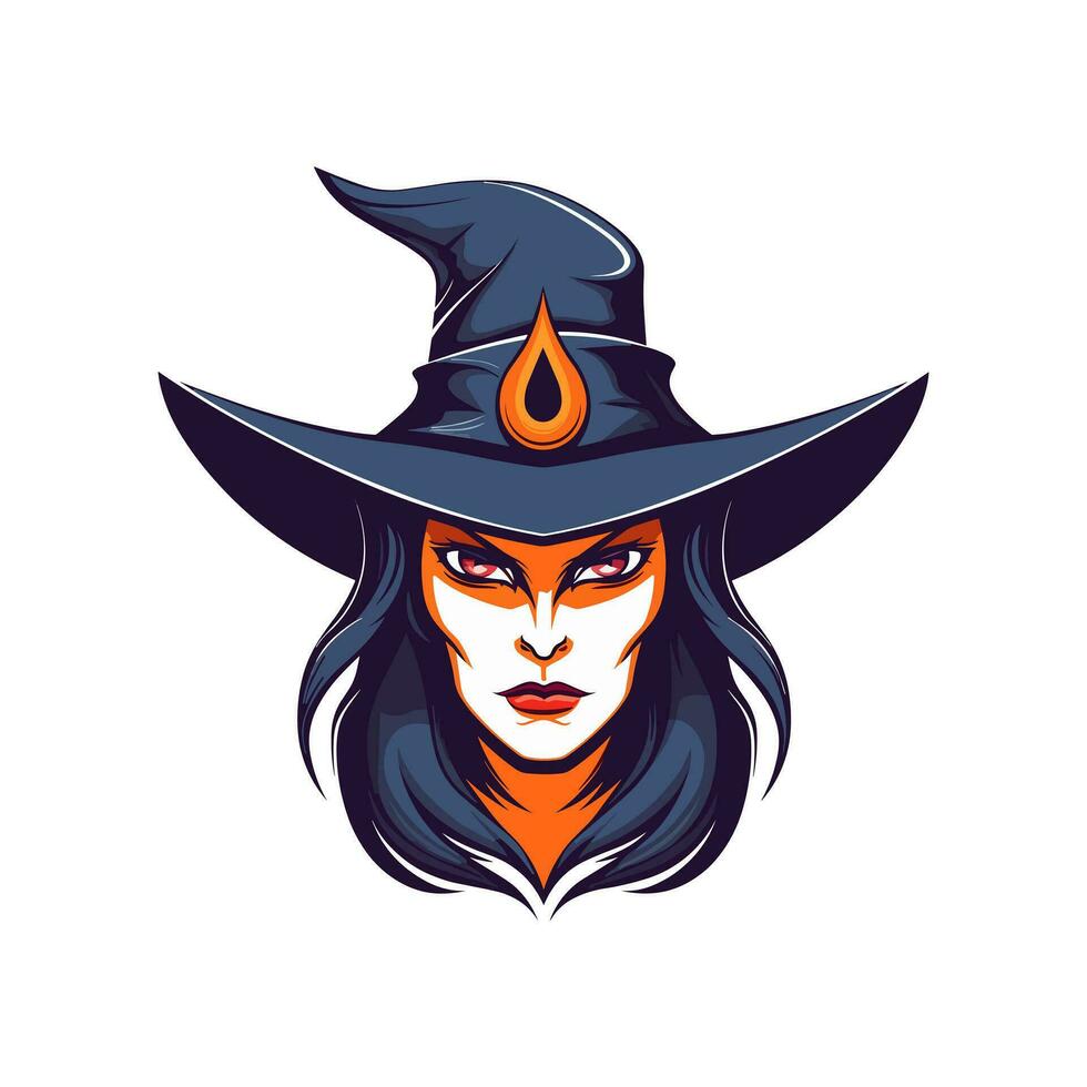 A mesmerizing witch head illustration in intricate vector clip art, capturing the essence of magic and mystery