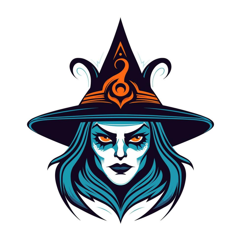 A mesmerizing witch head illustration in intricate vector clip art, capturing the essence of magic and mystery