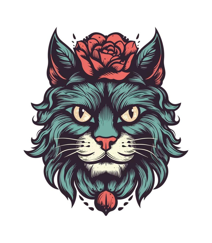 Cat head with flower decoration vector clip art illustration