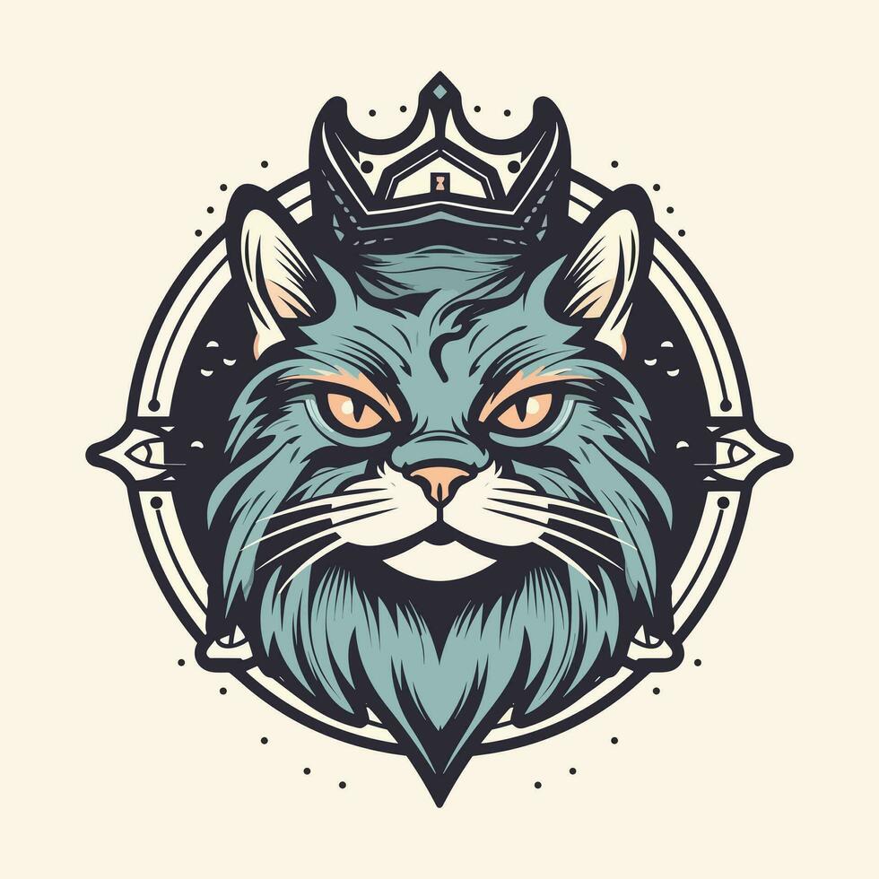 Cat head wearing a crown vector clip art illustration