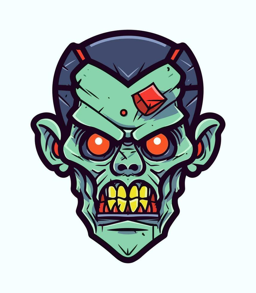 Angry zombie head vector clip art illustration