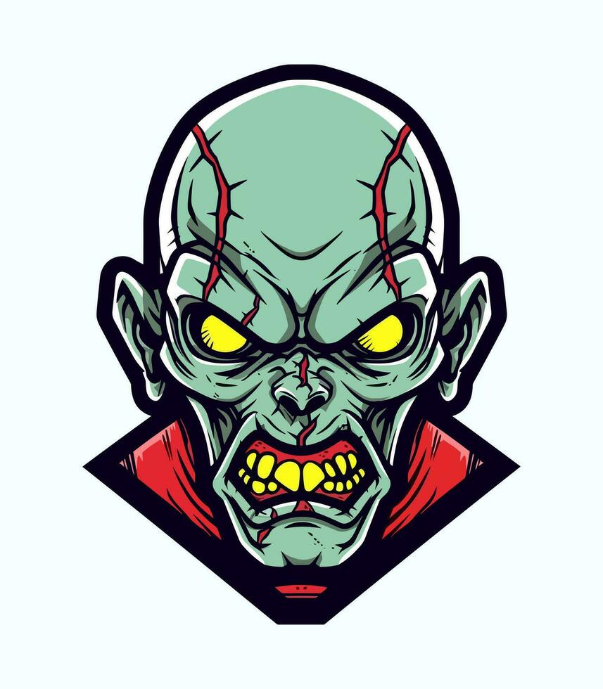Angry zombie head vector clip art illustration
