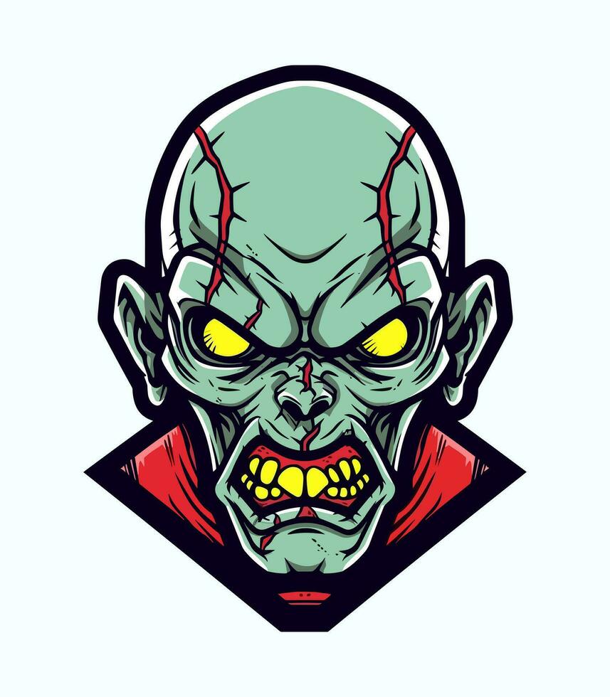 Angry zombie head vector clip art illustration