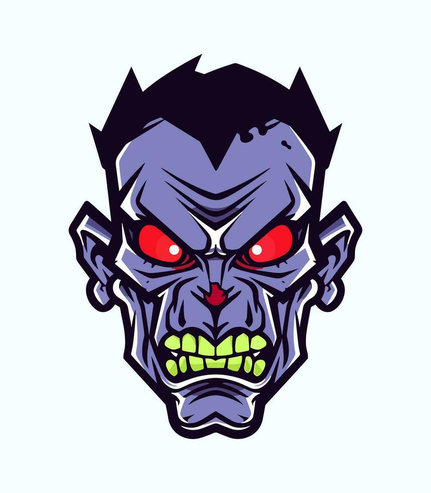 Angry zombie head vector clip art illustration