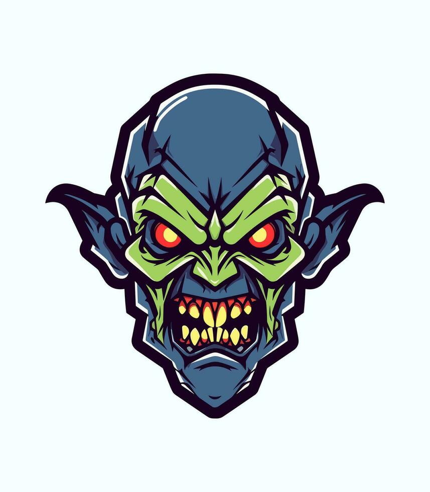 Angry zombie head vector clip art illustration