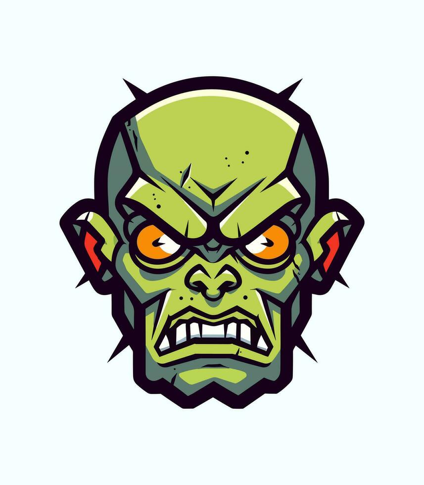 Angry zombie head vector clip art illustration