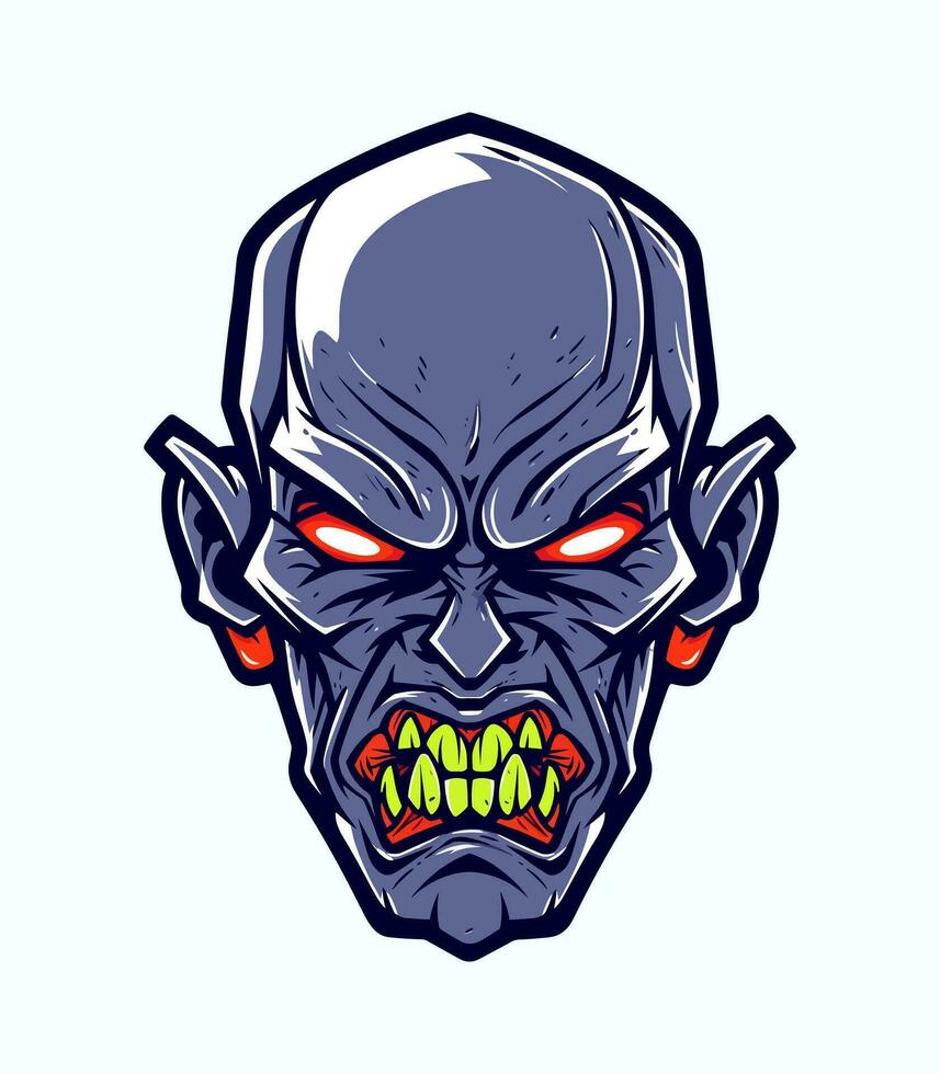 Angry zombie head vector clip art illustration