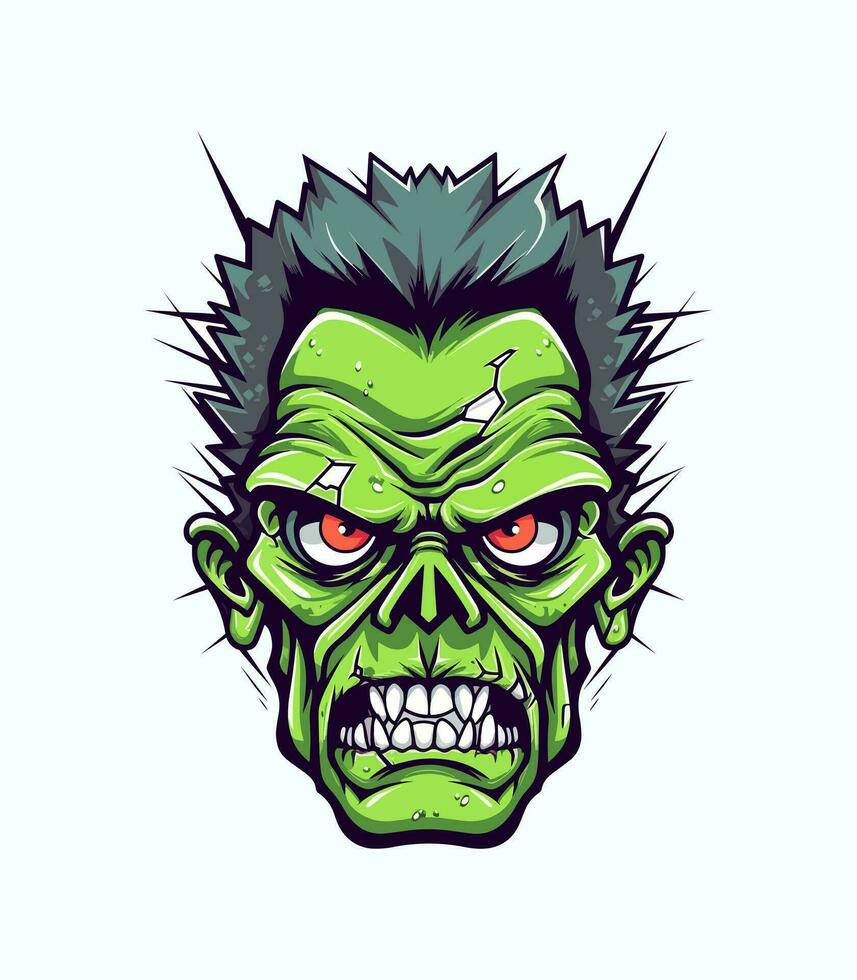 Angry zombie head vector clip art illustration