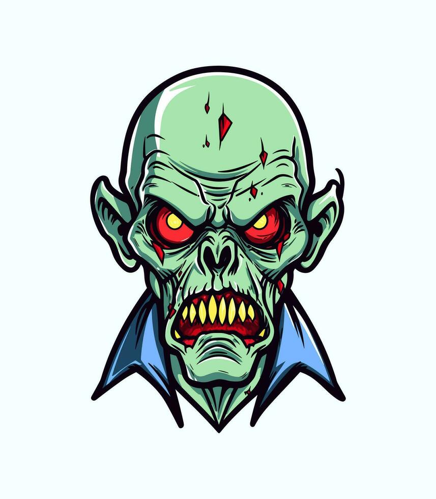 Angry zombie head vector clip art illustration