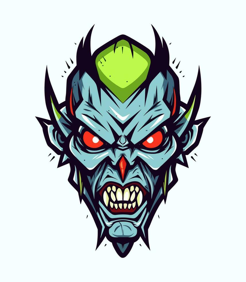 Angry zombie head vector clip art illustration