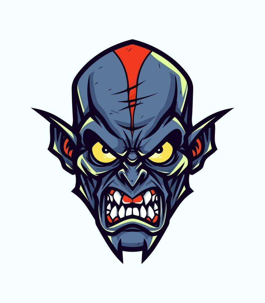 Angry zombie head vector clip art illustration