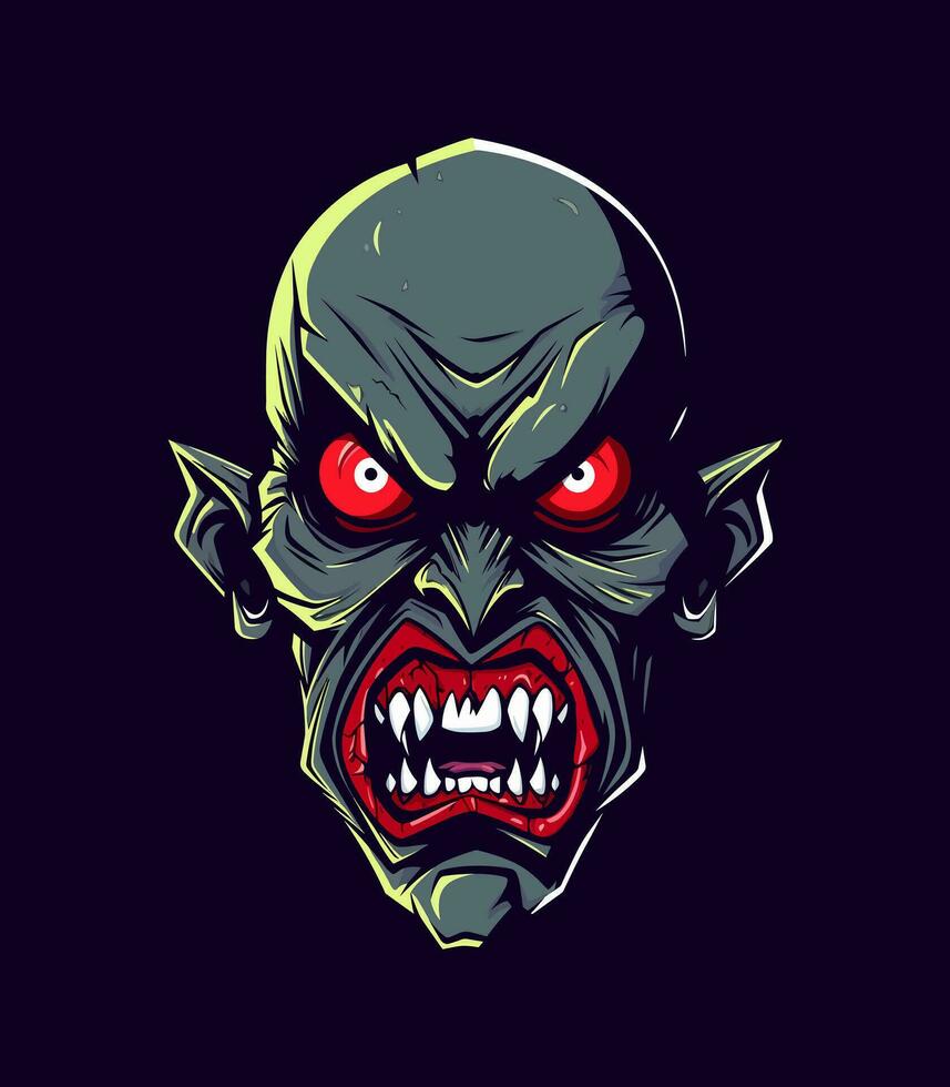 Angry zombie head vector clip art illustration