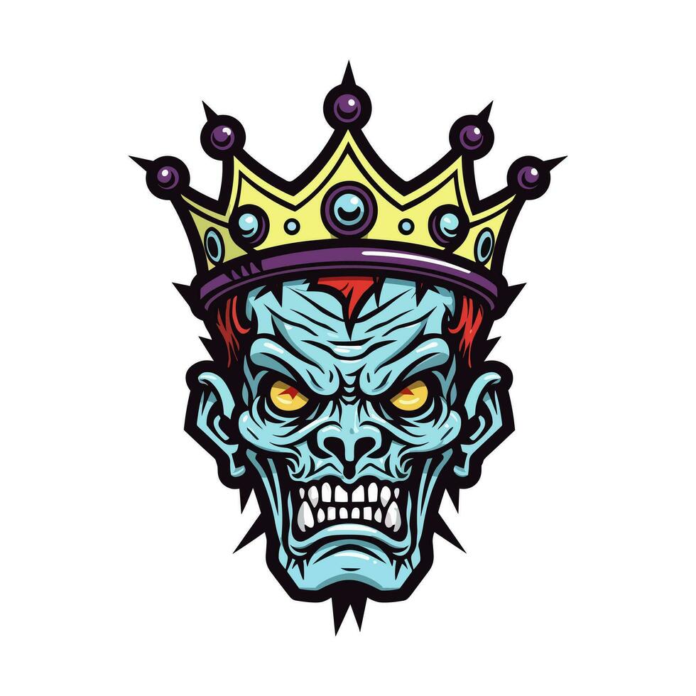 zombie skull head wearing a crown vector clip art illustration