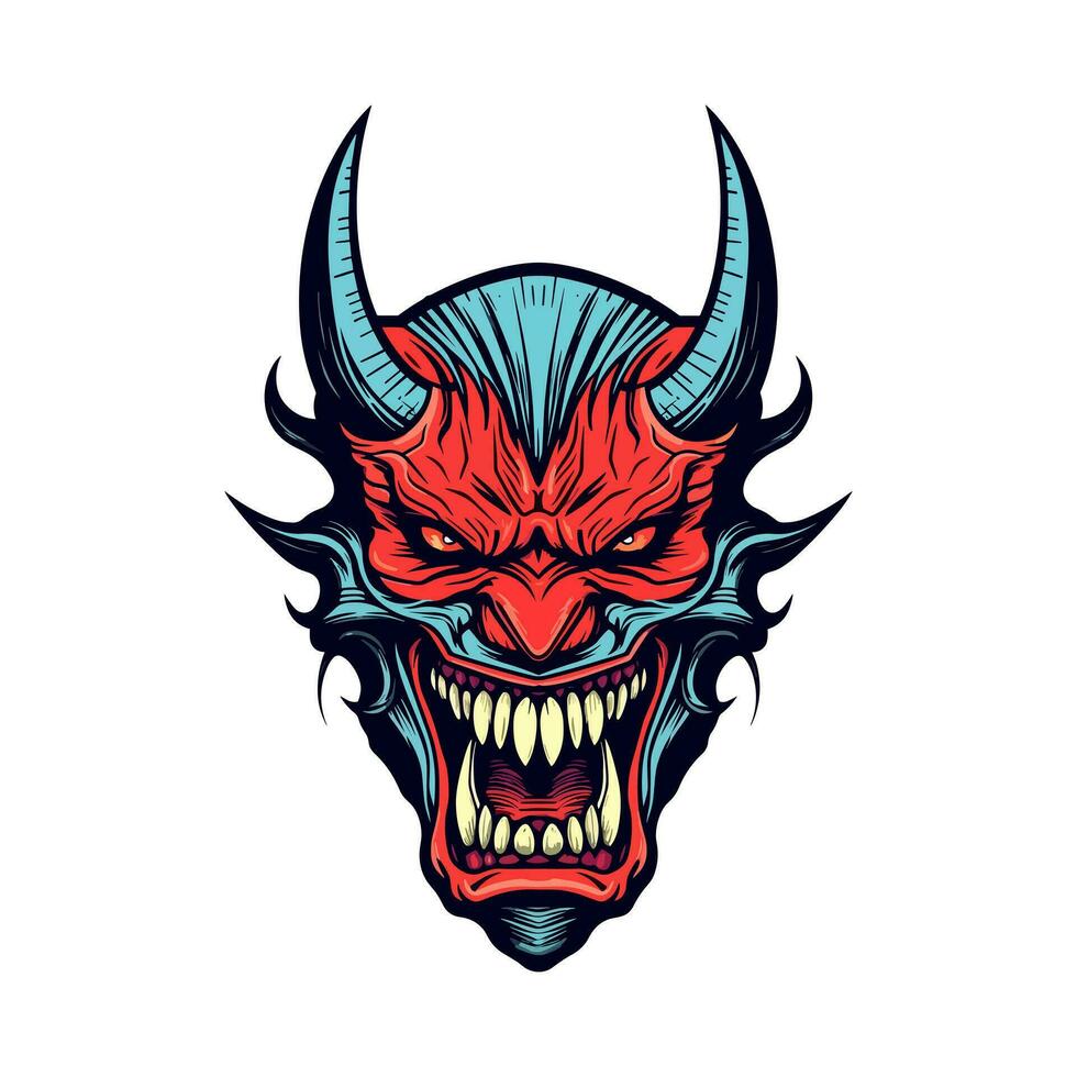 capturar el esencia de mal con un diablo demonio cabeza ilustración, hecho a mano en vector formato para versátil utilizar en varios diseño proyectos