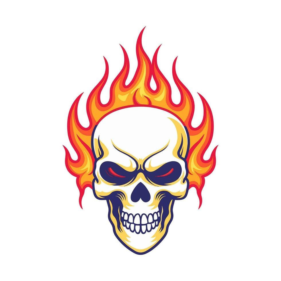 flaming skull vector clip art illustration radiating intense heat and an edgy vibe, perfect for rock bands and alternative themed designs