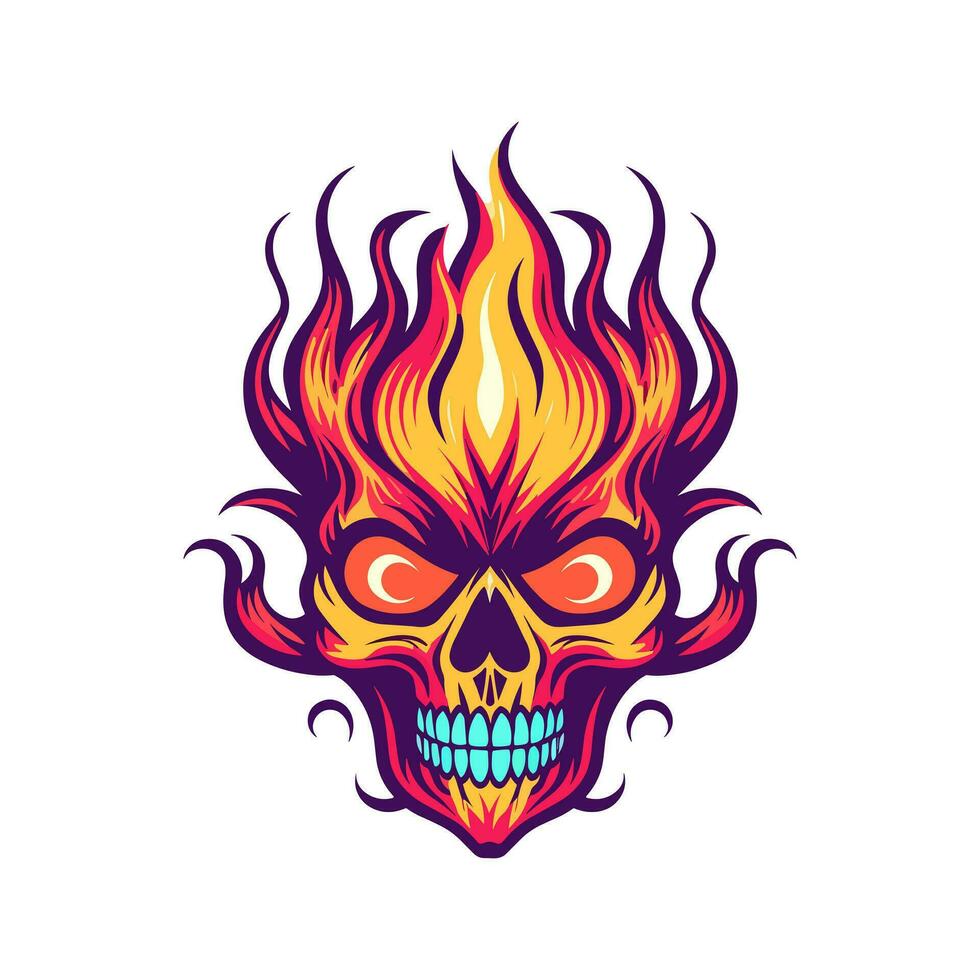 flaming skull vector clip art illustration radiating intense heat and an edgy vibe, perfect for rock bands and alternative themed designs