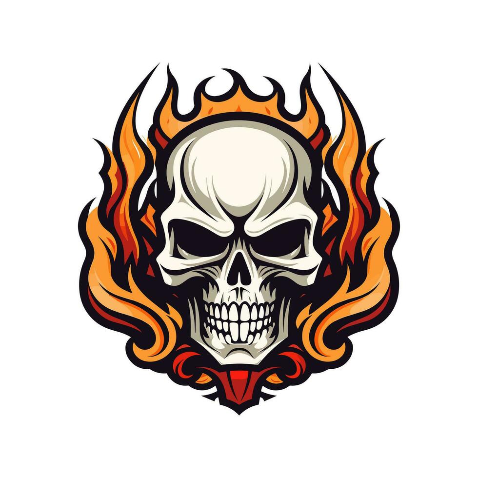 flaming skull vector clip art illustration radiating intense heat and an edgy vibe, perfect for rock bands and alternative themed designs