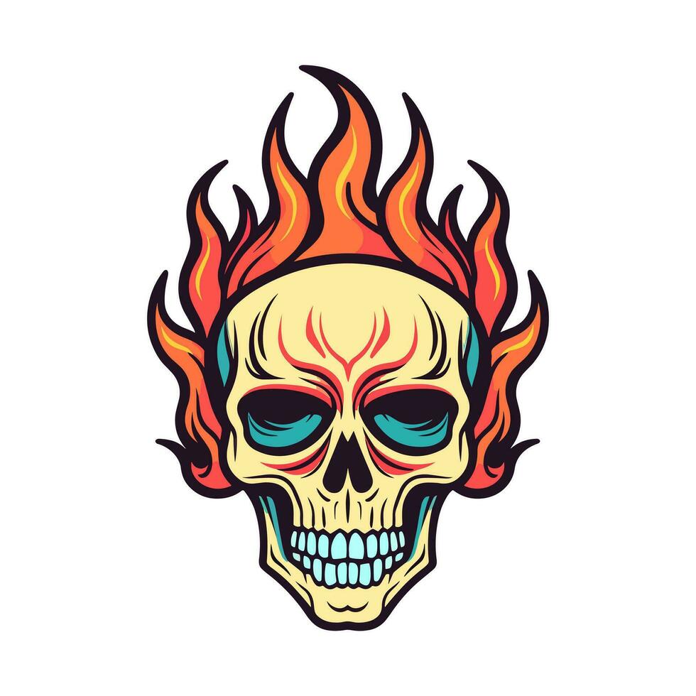 flaming skull vector clip art illustration radiating intense heat and an edgy vibe, perfect for rock bands and alternative themed designs