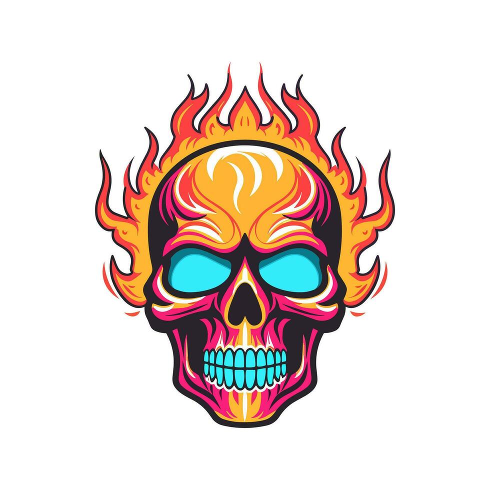 flaming skull vector clip art illustration radiating intense heat and an edgy vibe, perfect for rock bands and alternative themed designs