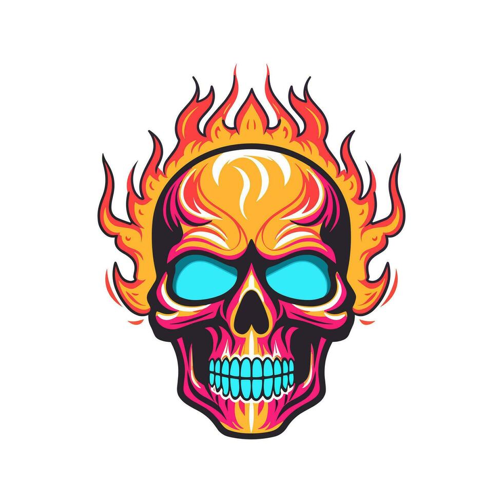 flaming skull vector clip art illustration radiating intense heat and an edgy vibe, perfect for rock bands and alternative themed designs