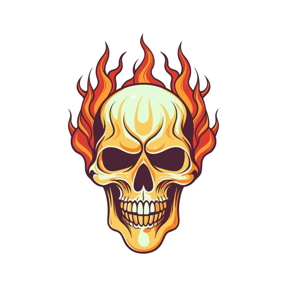 flaming skull vector clip art illustration radiating intense heat and an edgy vibe, perfect for rock bands and alternative themed designs