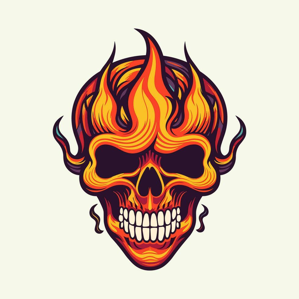 flaming skull vector clip art illustration radiating intense heat and an edgy vibe, perfect for rock bands and alternative themed designs