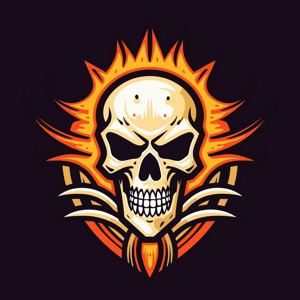 flaming skull vector clip art illustration radiating intense heat and an edgy vibe, perfect for rock bands and alternative themed designs