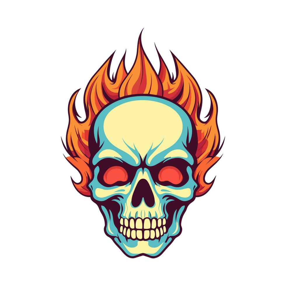 flaming skull vector clip art illustration radiating intense heat and an edgy vibe, perfect for rock bands and alternative themed designs