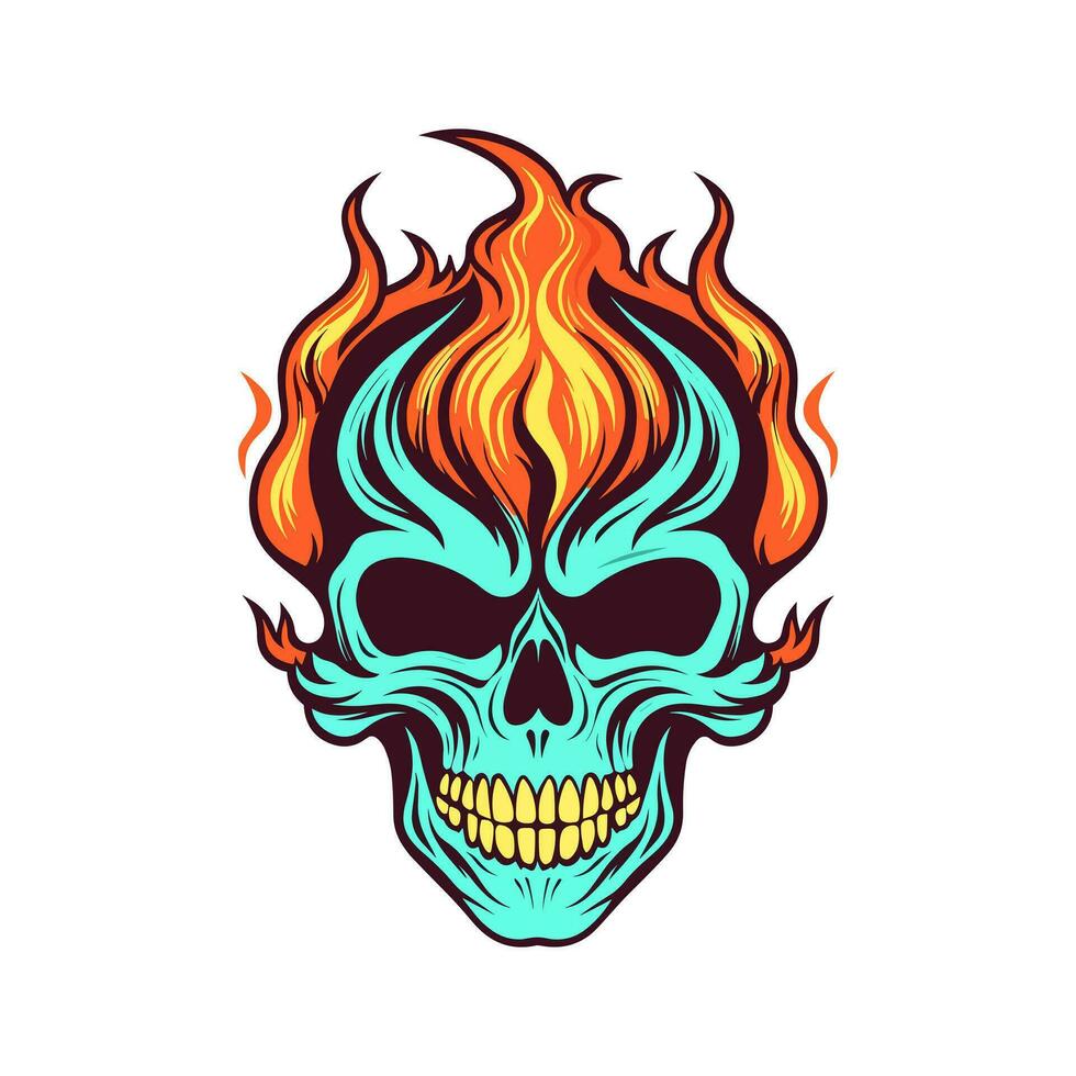 flaming skull vector clip art illustration radiating intense heat and an edgy vibe, perfect for rock bands and alternative themed designs
