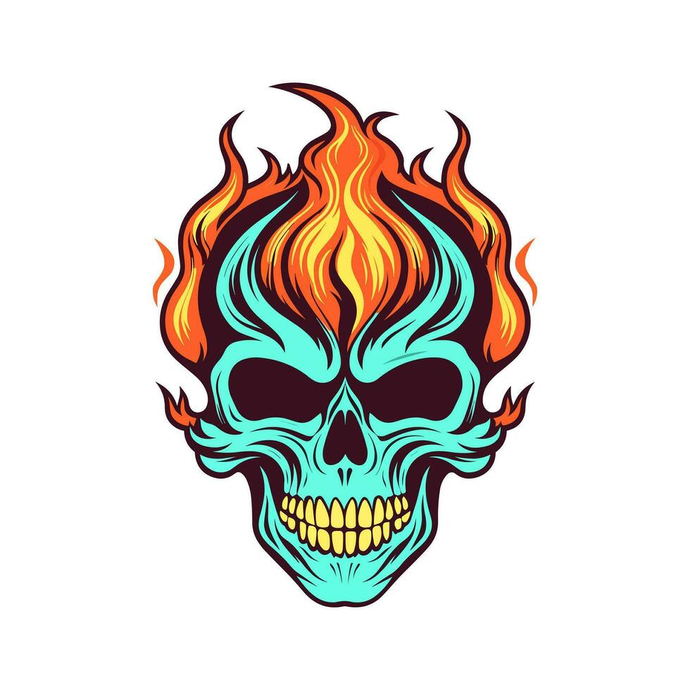 flaming skull vector clip art illustration radiating intense heat and an edgy vibe, perfect for rock bands and alternative themed designs