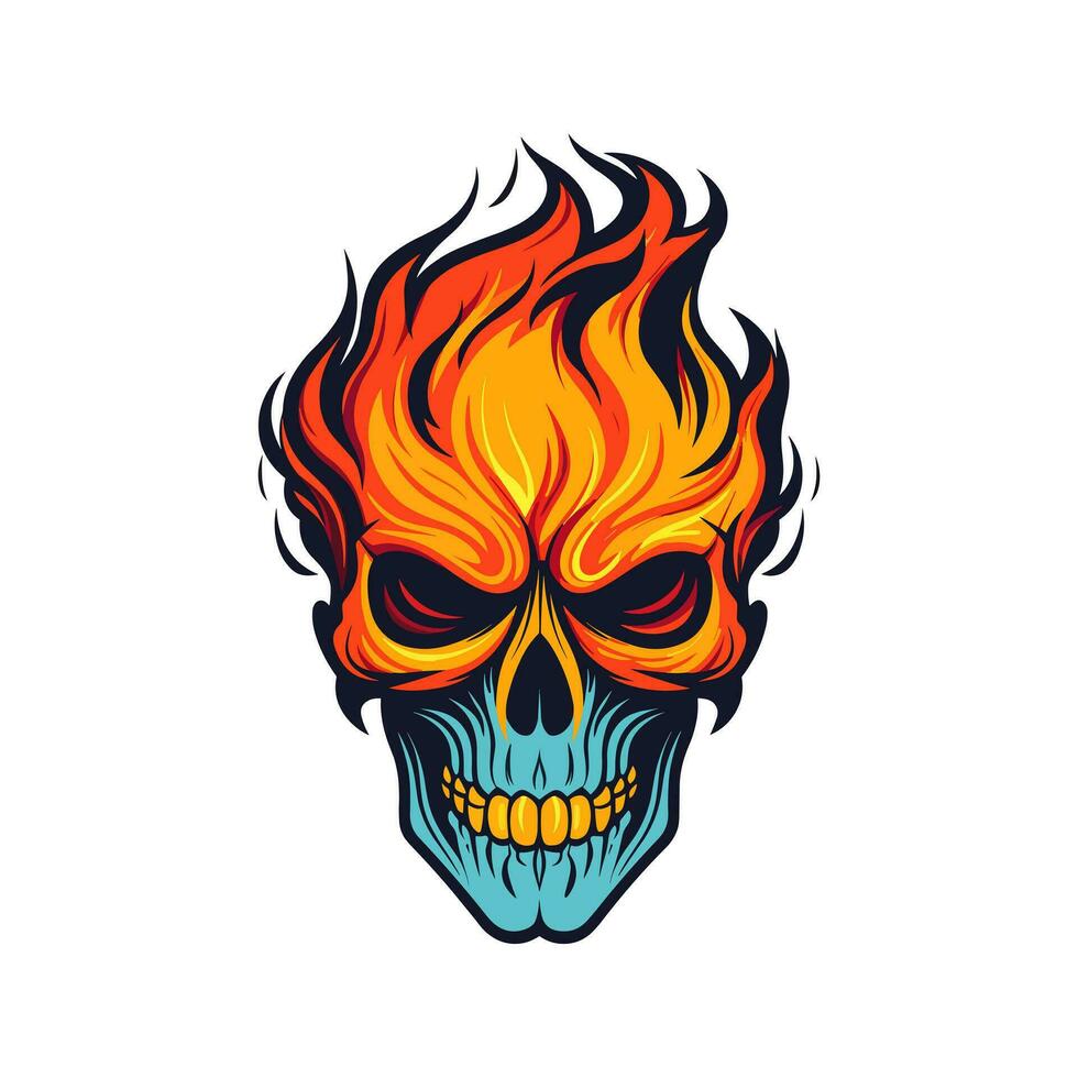 flaming skull vector clip art illustration radiating intense heat and an edgy vibe, perfect for rock bands and alternative themed designs