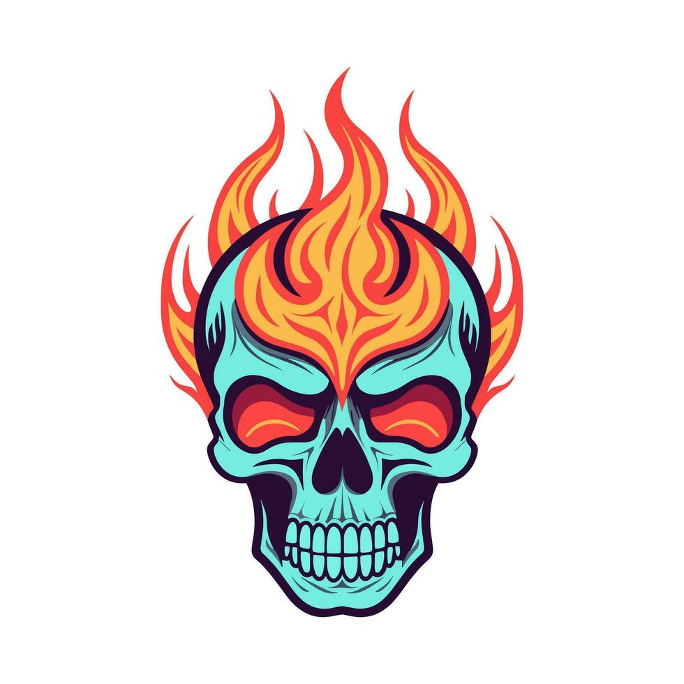 flaming skull vector clip art illustration radiating intense heat and an edgy vibe, perfect for rock bands and alternative themed designs