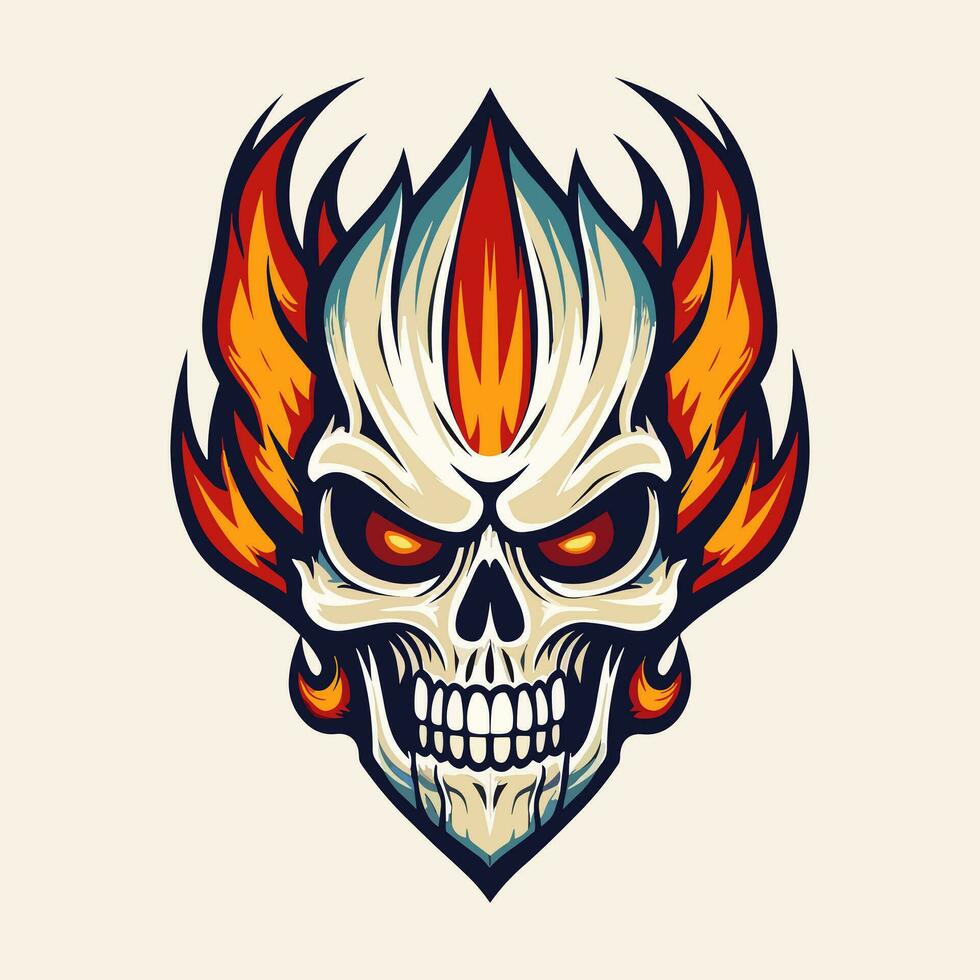 flaming skull vector clip art illustration