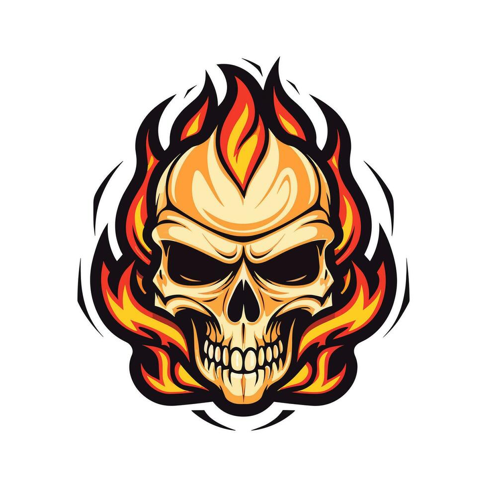 flaming skull vector clip art illustration radiating intense heat and an edgy vibe, perfect for rock bands and alternative themed designs