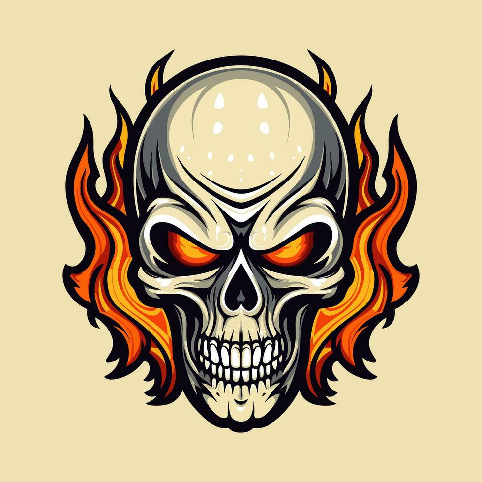 flaming skull vector clip art illustration radiating intense heat and an edgy vibe, perfect for rock bands and alternative themed designs