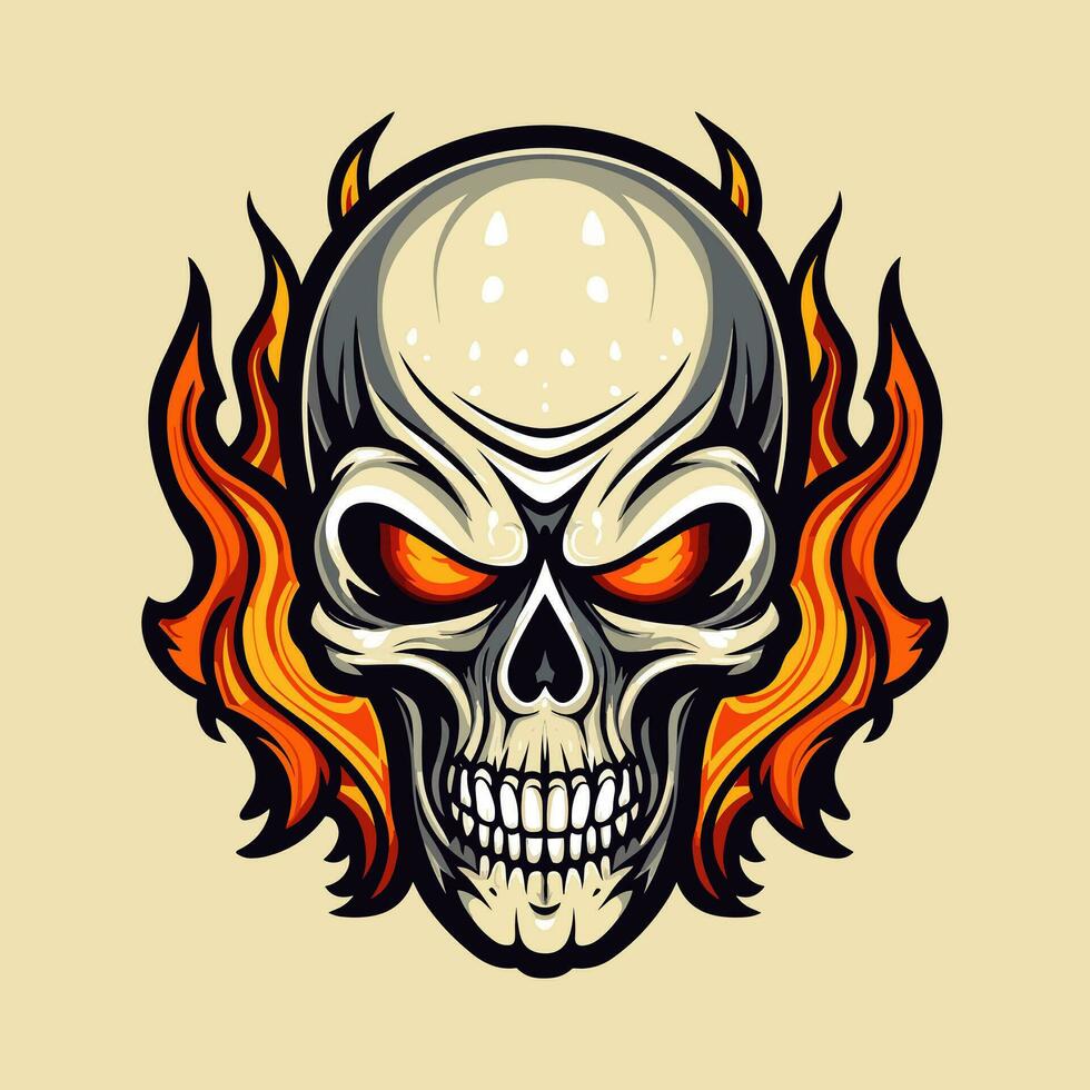 flaming skull vector clip art illustration radiating intense heat and an edgy vibe, perfect for rock bands and alternative themed designs