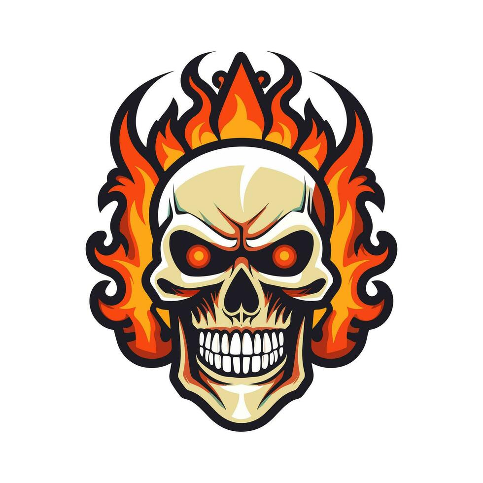 flaming skull vector clip art illustration