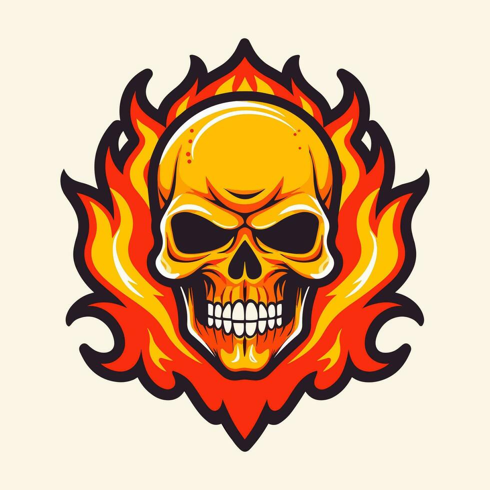 flaming skull vector clip art illustration radiating intense heat and an edgy vibe, perfect for rock bands and alternative themed designs