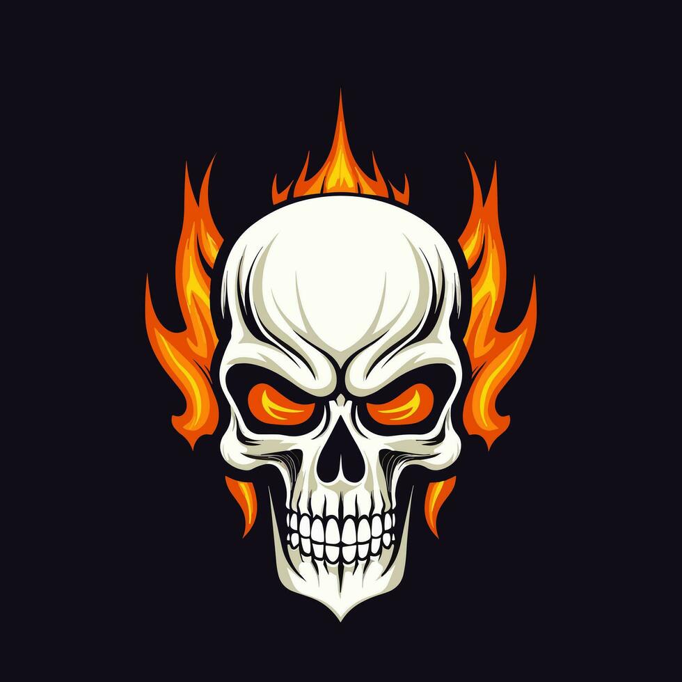 flaming skull vector clip art illustration