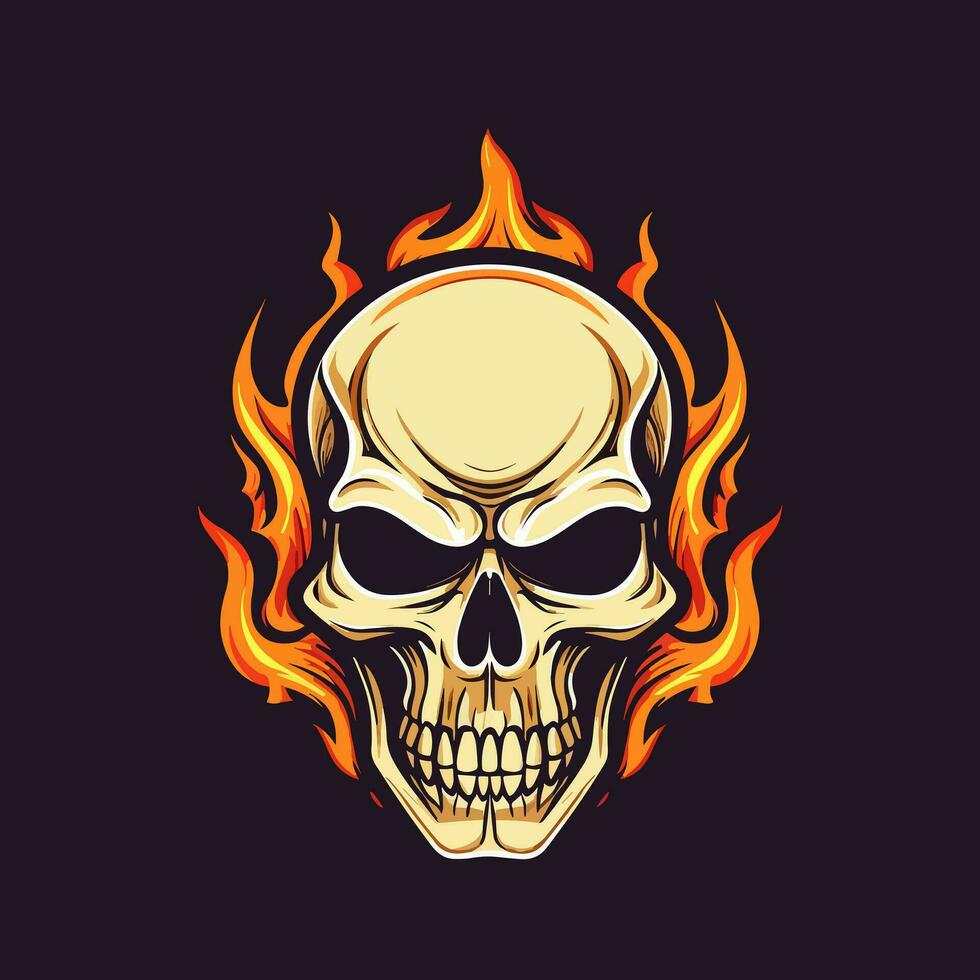 flaming skull vector clip art illustration radiating intense heat and an edgy vibe, perfect for rock bands and alternative themed designs