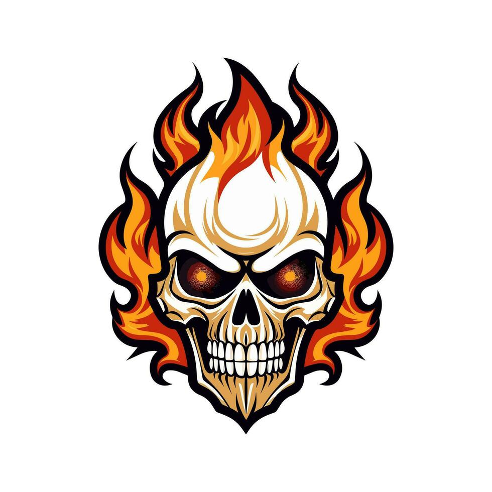 flaming skull vector clip art illustration radiating intense heat and an edgy vibe, perfect for rock bands and alternative themed designs